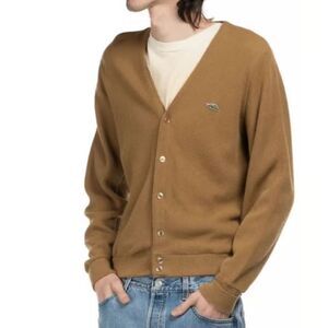 VTG 80s Izod Lacoste Men's Camel Tan Orlon Acrylic LS Cardigan Sweater Size XL